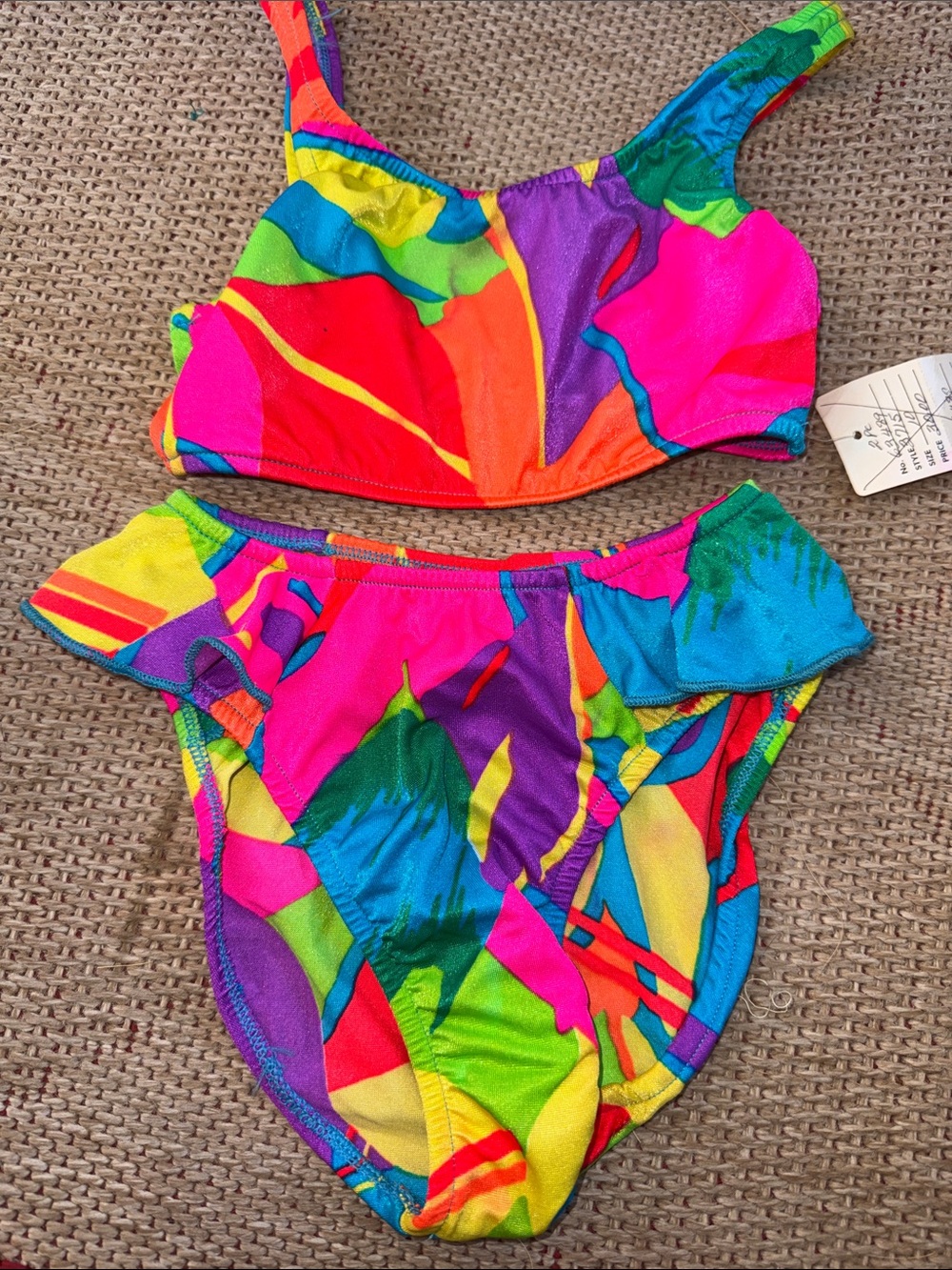 Authentic Vintage Girls Bright Multicolor Tropical Print Bikini Set
